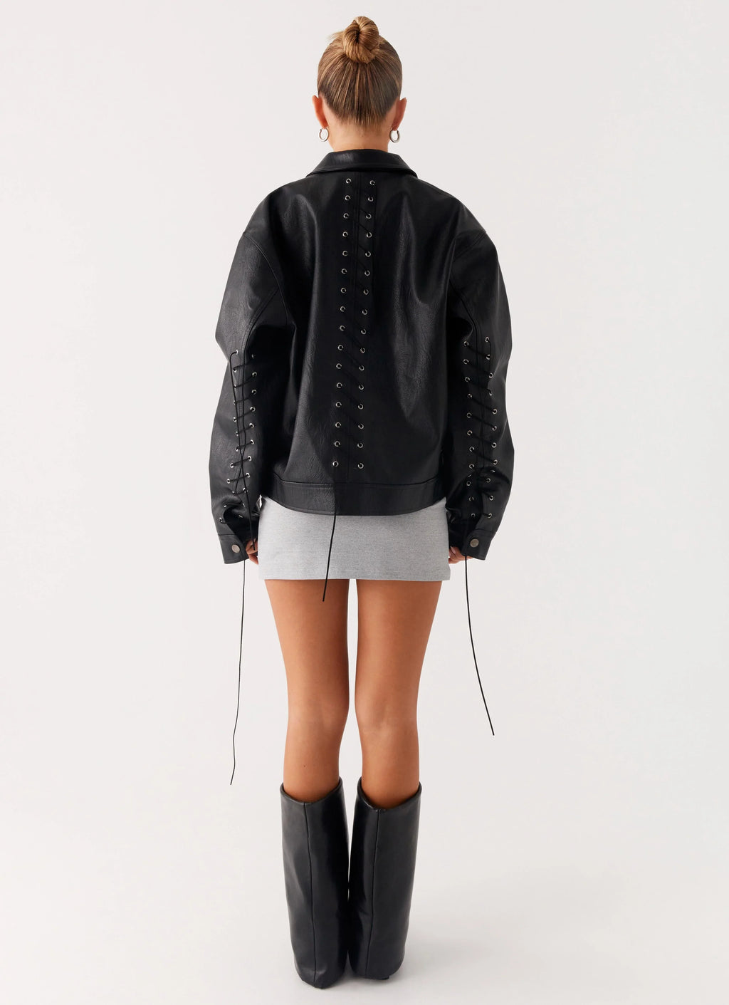 Lula Tassle Faux Leather Bomber Jacket - Black