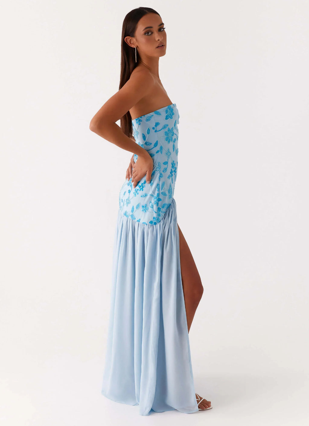 Eden Strapless Beaded Maxi Dress - Blue