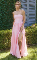 Penny Maxi Dress - Strapless Corset Bodice Floral Embellished Dress in Soft Pink
